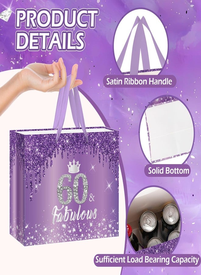 Yoirrat Purple Silver 60th Birthday Gift Bag for Women 60 & Fabulous Large Purple Happy 60th Birthday Gift Bag with Wrapping Paper and Card for 60th Bday Decorations Party Supplies - Image 4